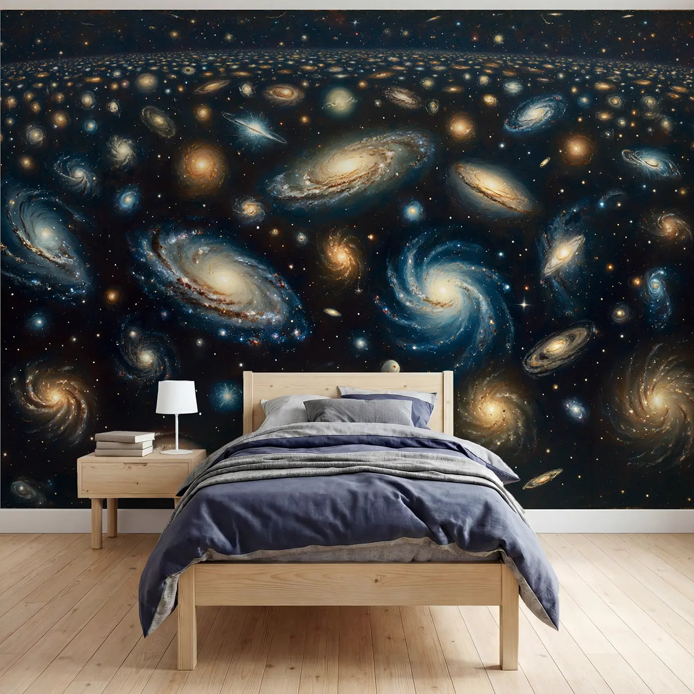 painted landscape galaxy cluster deep space mural for boys room by Whimsy Tots