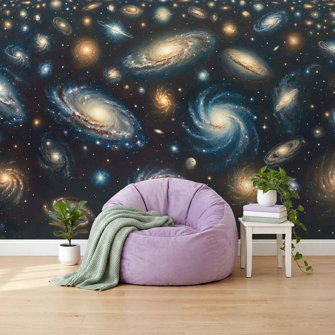 Galaxy Cluster Deep Space Panorama Wallpaper Mural in playroom setting by Whimsy Tots