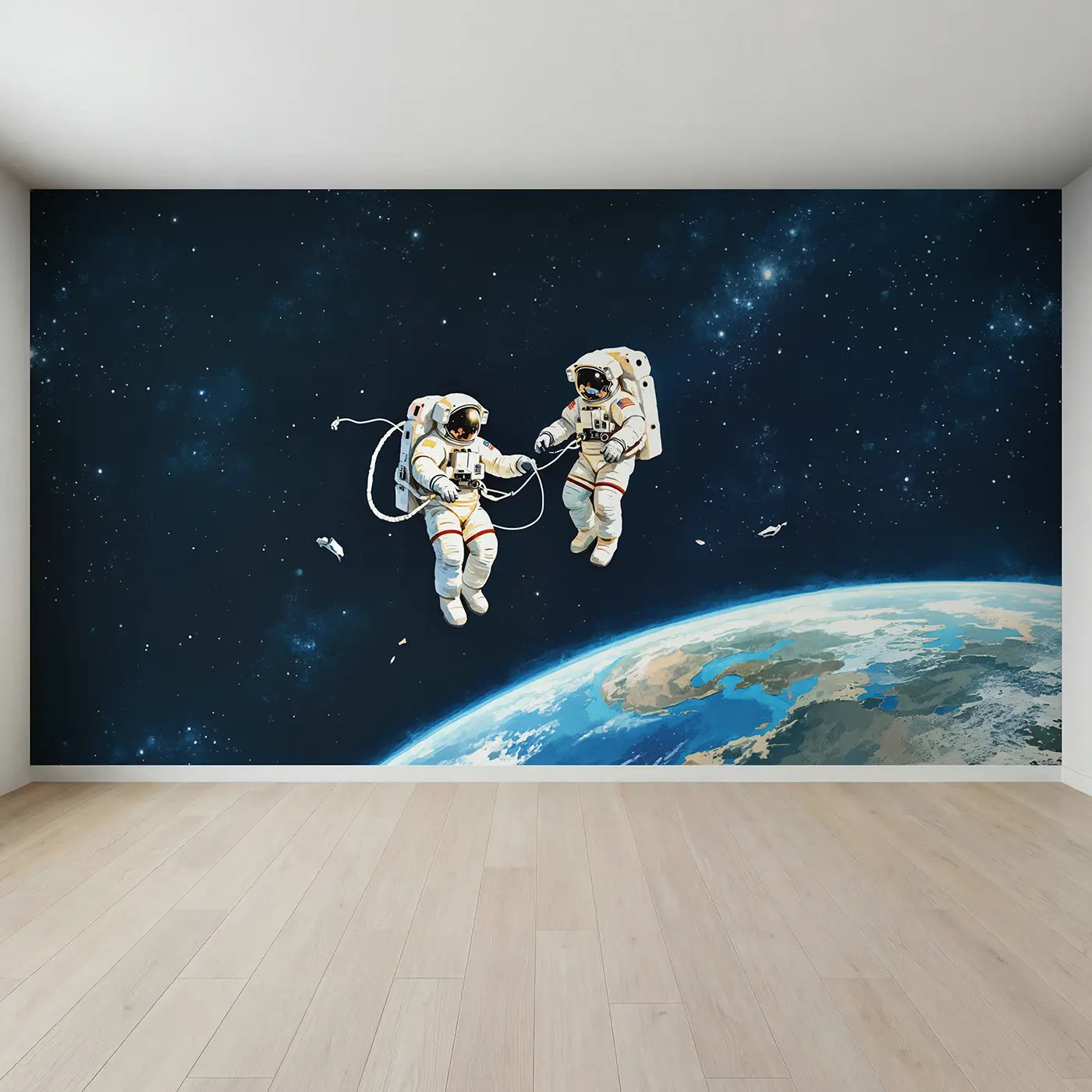 Full view of Astronaut Space Walk Wallpaper Mural by Whimsy Tots