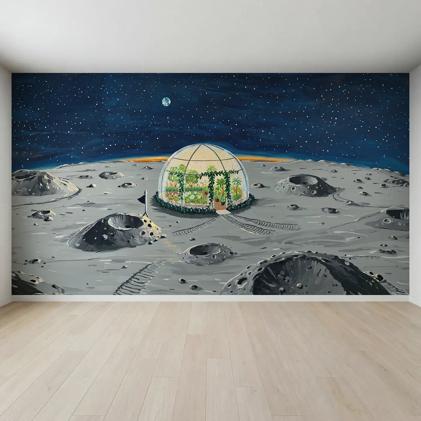 Full view of Moon Garden Dome Wallpaper Mural by Whimsy Tots