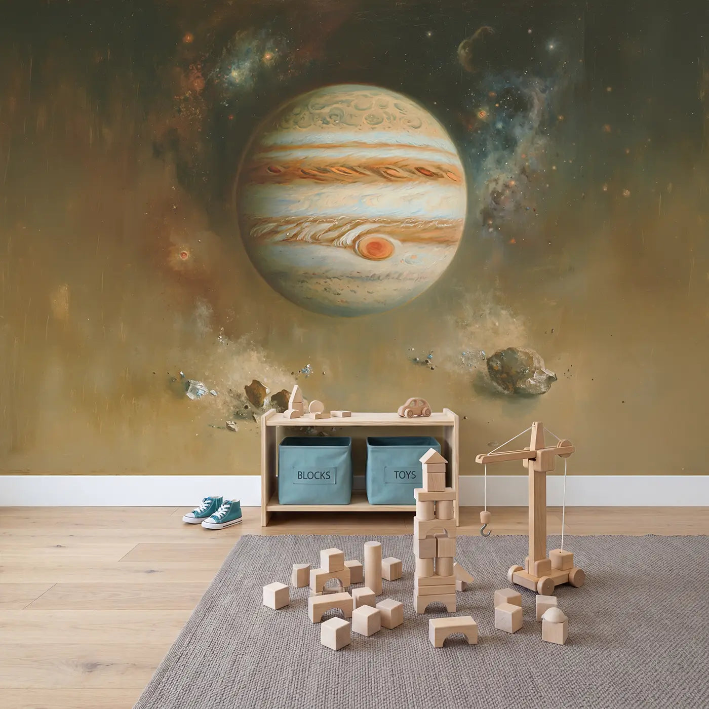 Jupiter Great Red Spot Wallpaper Mural in playroom setting by Whimsy Tots