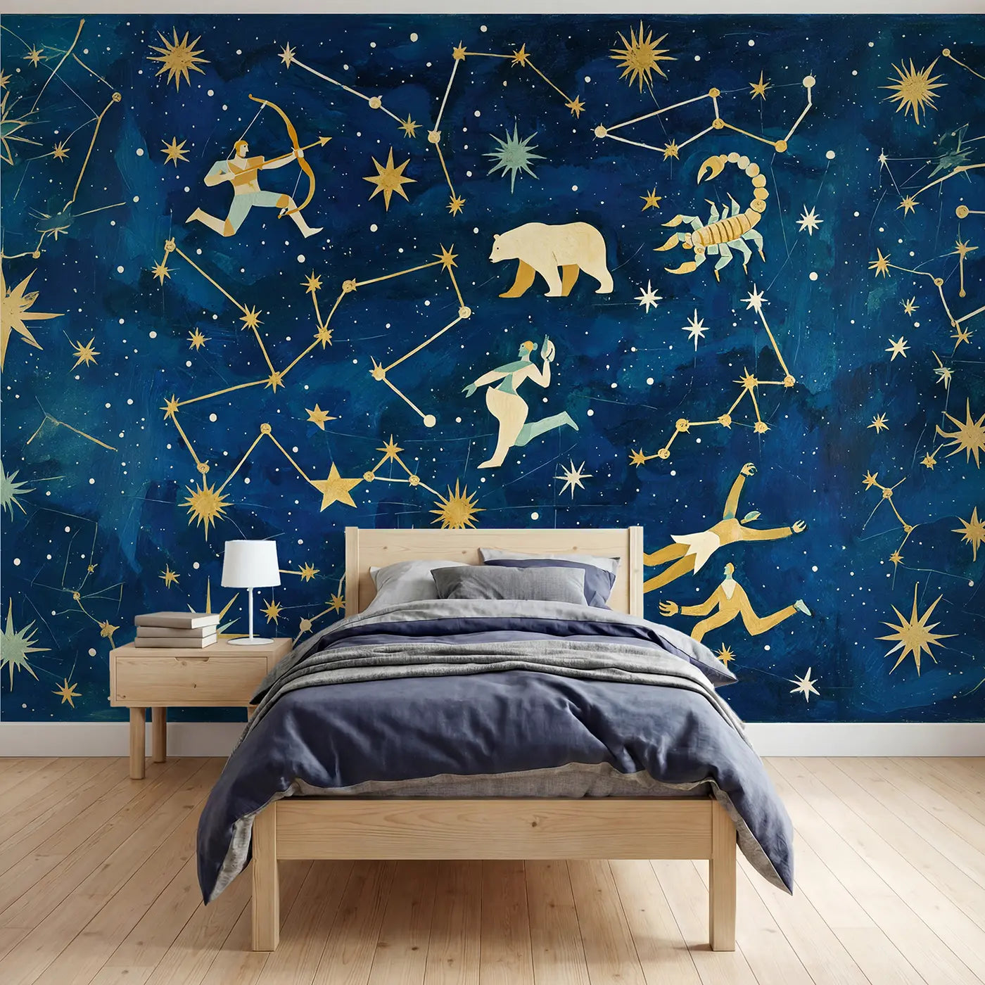 modern illustration star map constellation wallpaper mural for boys room by Whimsy Tots