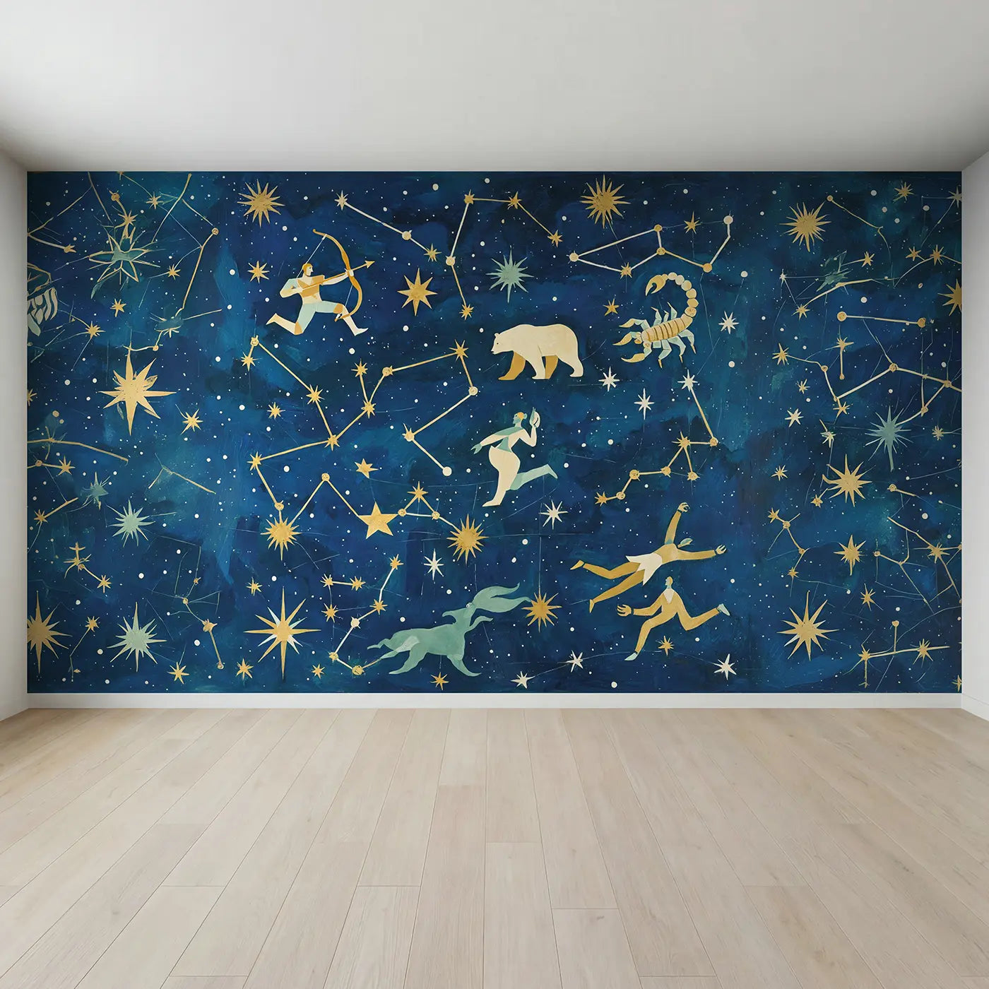 Full view of Illustrated Star Map Wallpaper Mural by Whimsy Tots