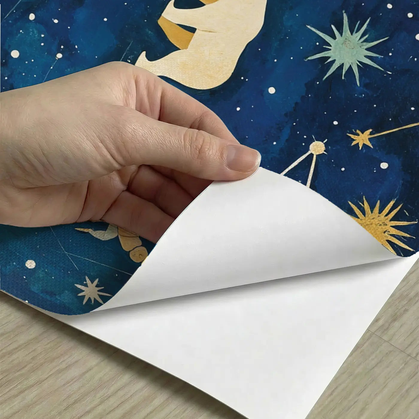 Peel-and-stick detail of Illustrated Star Map Wallpaper Mural by Whimsy Tots