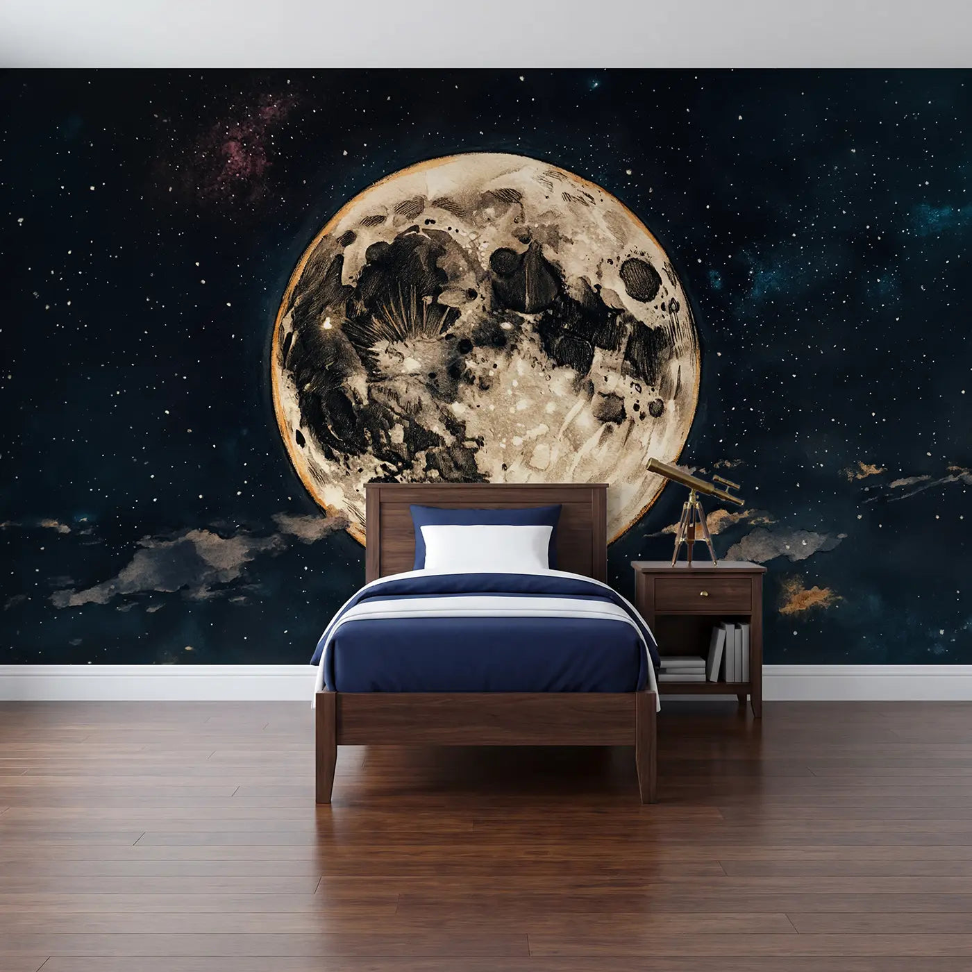 Storybook full moon crater detail wallpaper mural for kids room by Whimsy Tots