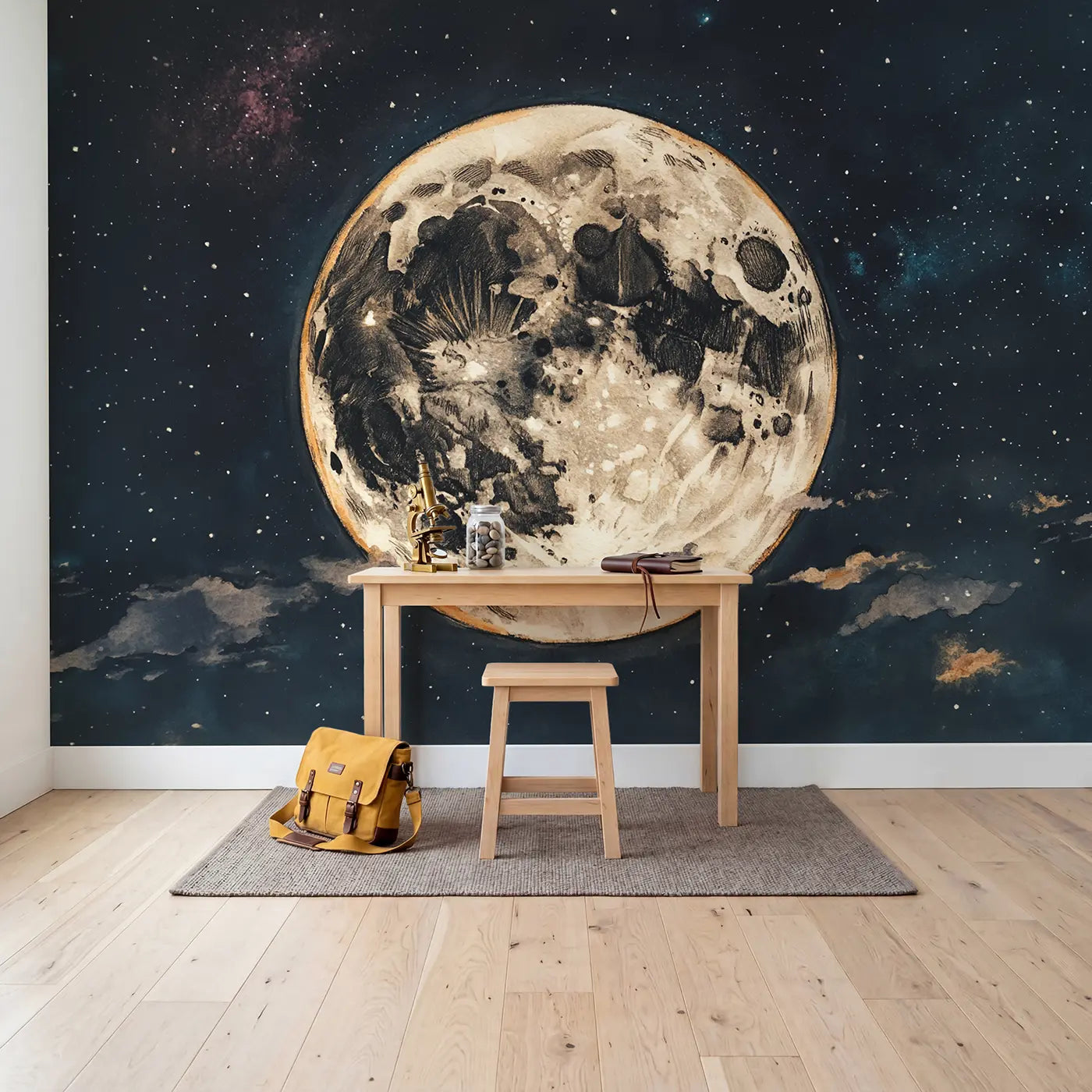 Full Moon Crater Detail Wallpaper Mural in playroom setting by Whimsy Tots