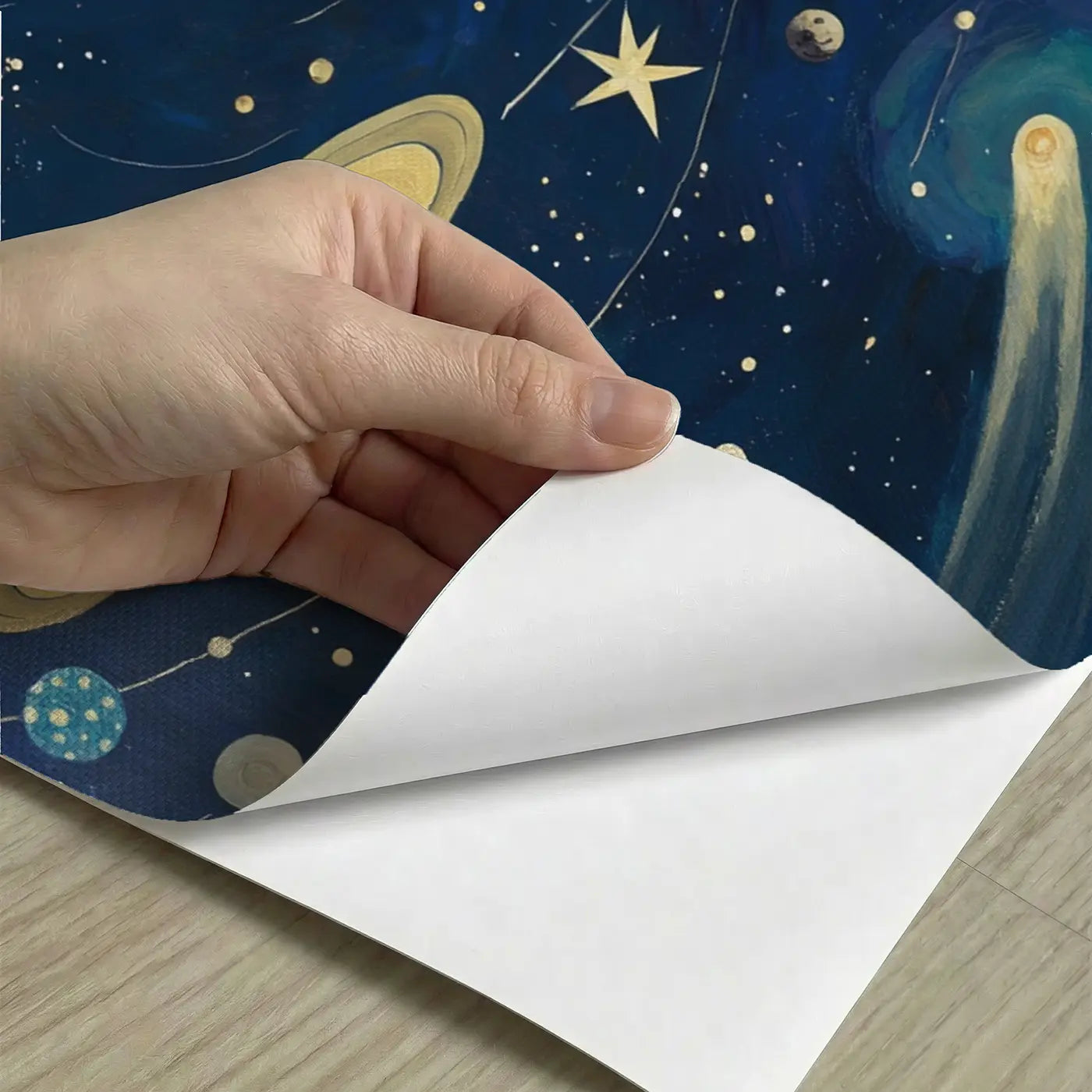 Peel-and-stick detail of Solar System Explorer Wallpaper Mural by Whimsy Tots
