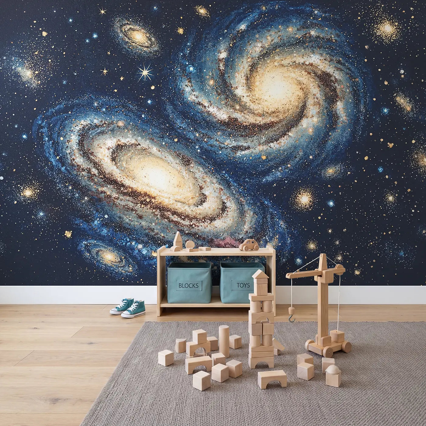 Spiral Galaxy Core Wallpaper Mural in playroom setting by Whimsy Tots