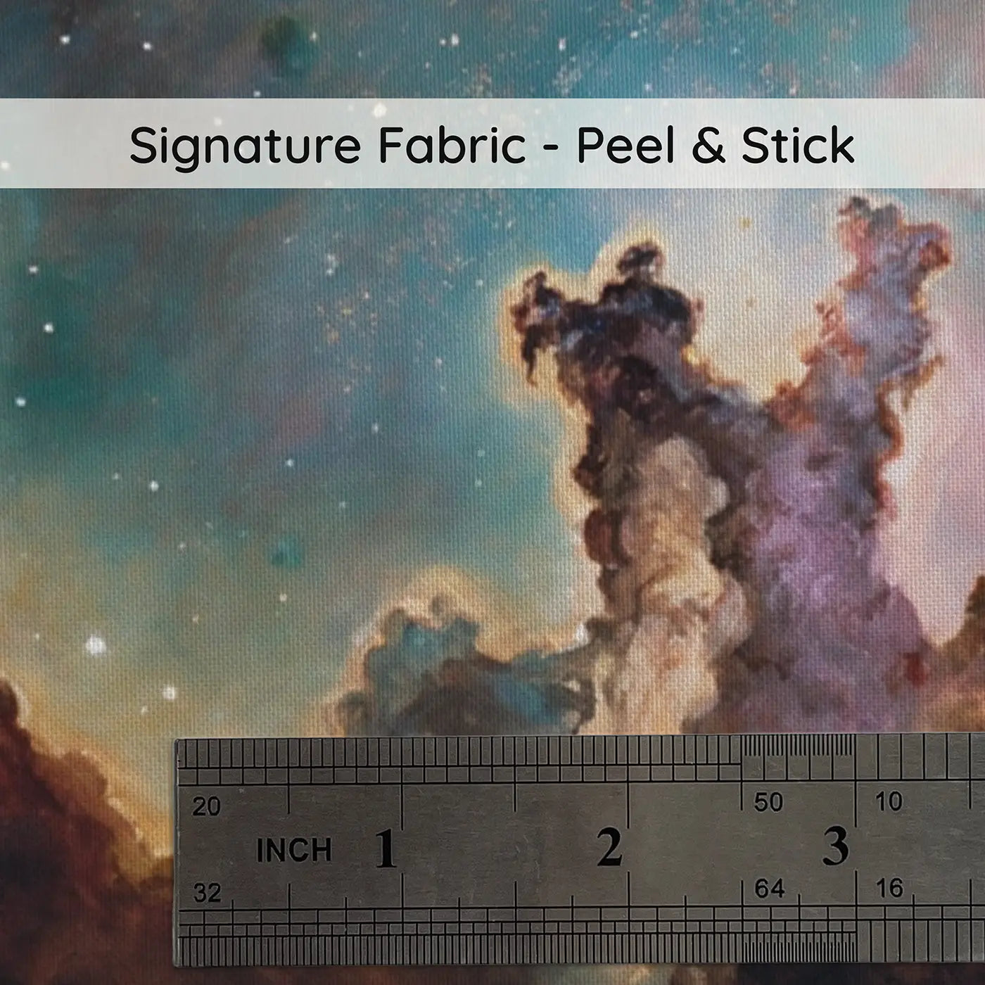 Fabric texture close-up of Nebula Star Nursery Pillars Wallpaper Mural by Whimsy Tots