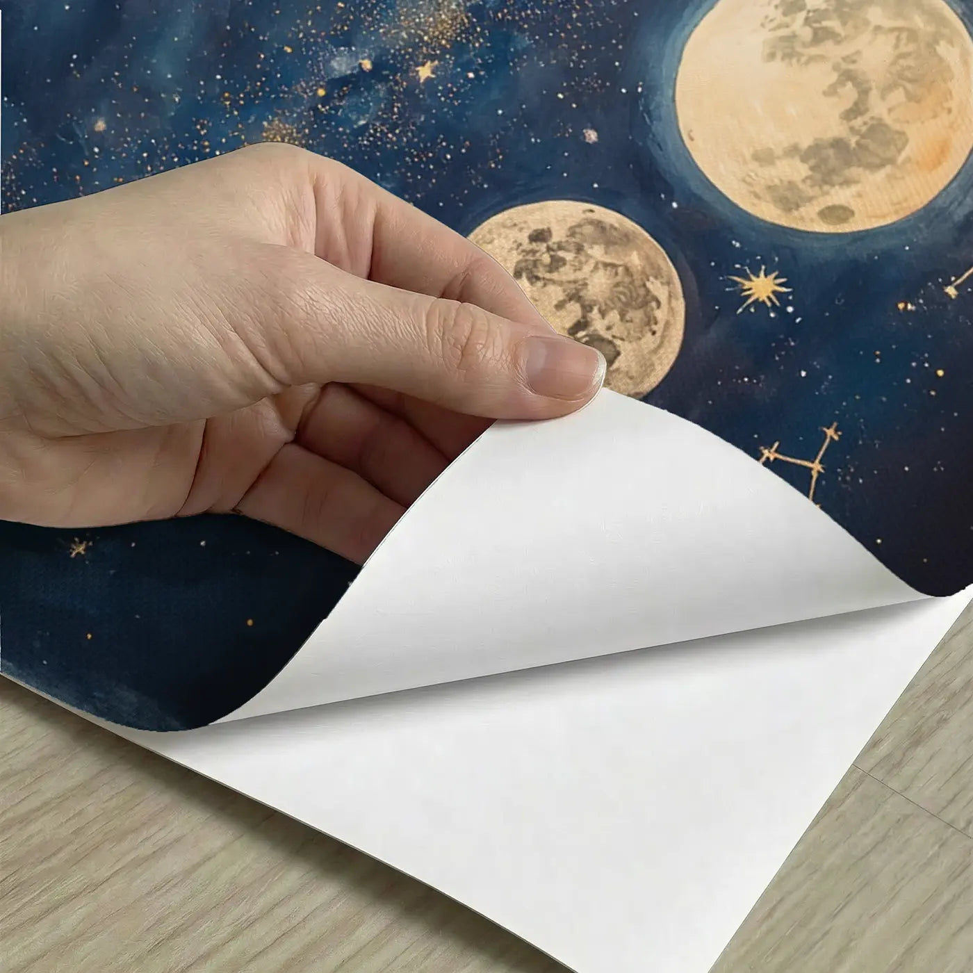 Peel-and-stick detail of Moon Phase Arc Night Sky Wallpaper Mural by Whimsy Tots