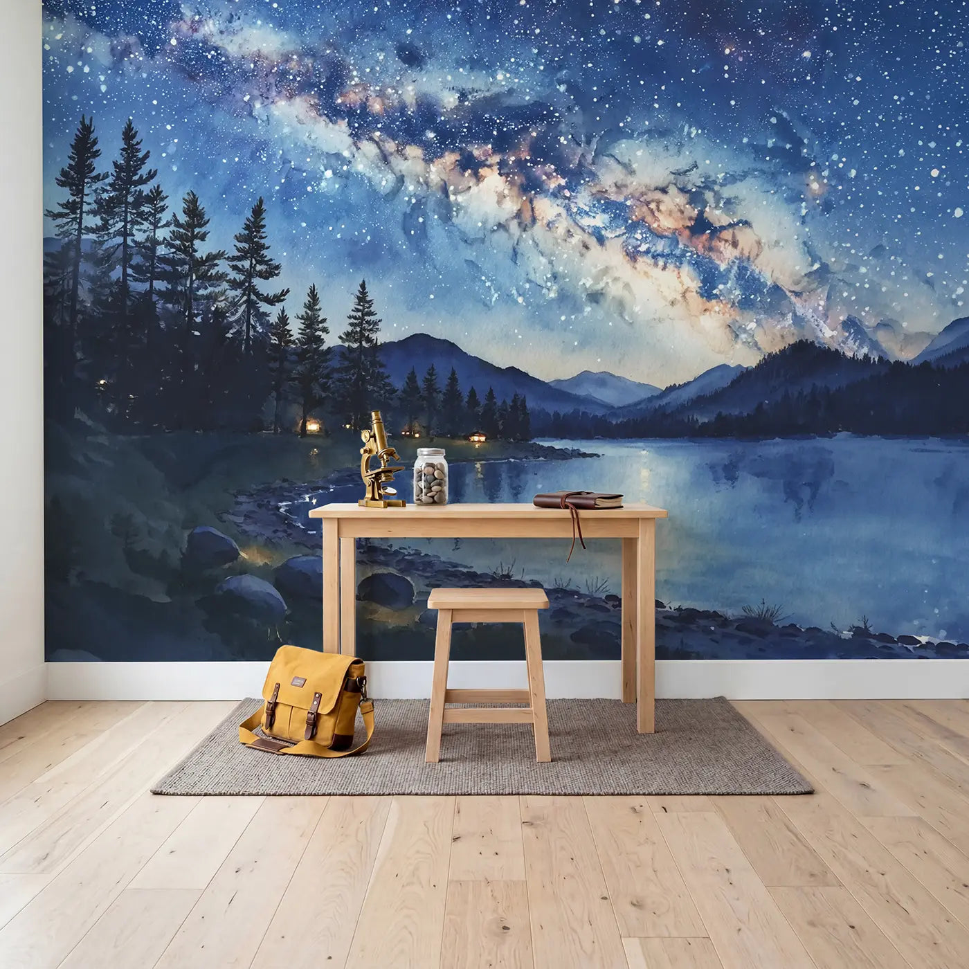 Milky Way Night Sky Wallpaper Mural in playroom setting by Whimsy Tots
