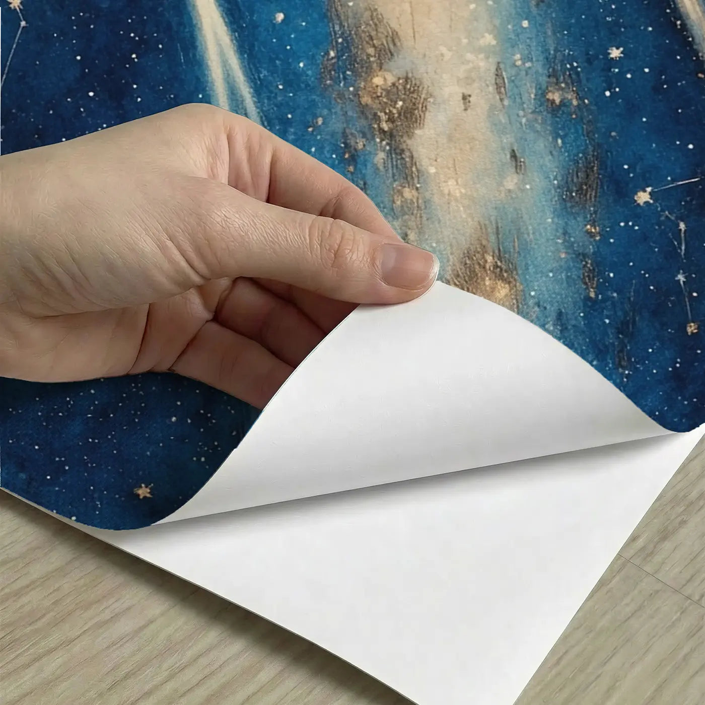Peel-and-stick detail of Comet Crossing Night Sky Wallpaper Mural by Whimsy Tots