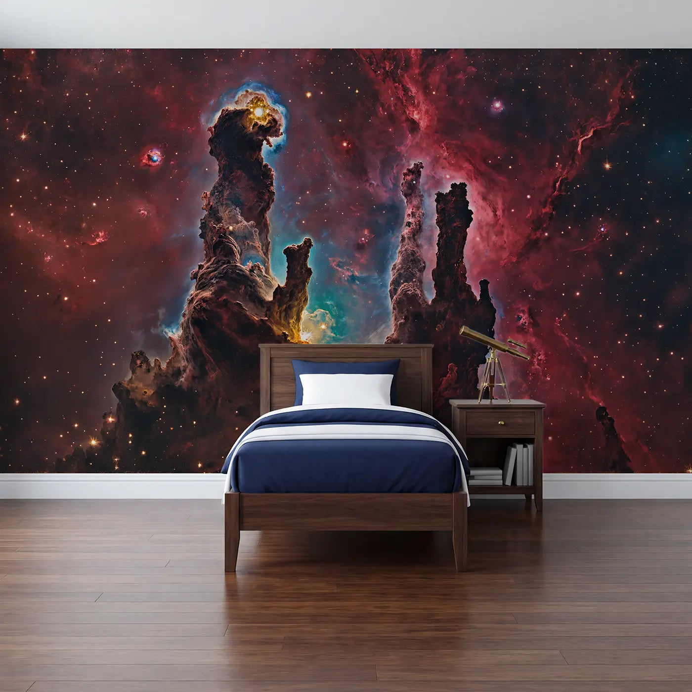 painted landscape nebula cathedral deep space stars wallpaper mural for kids room by Whimsy Tots