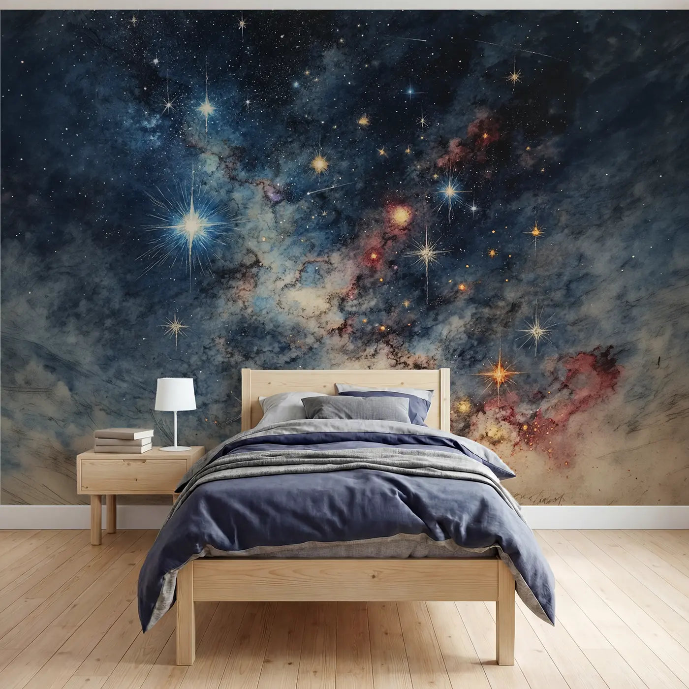 Storybook nebula star field constellation wallpaper mural for boys room by Whimsy Tots