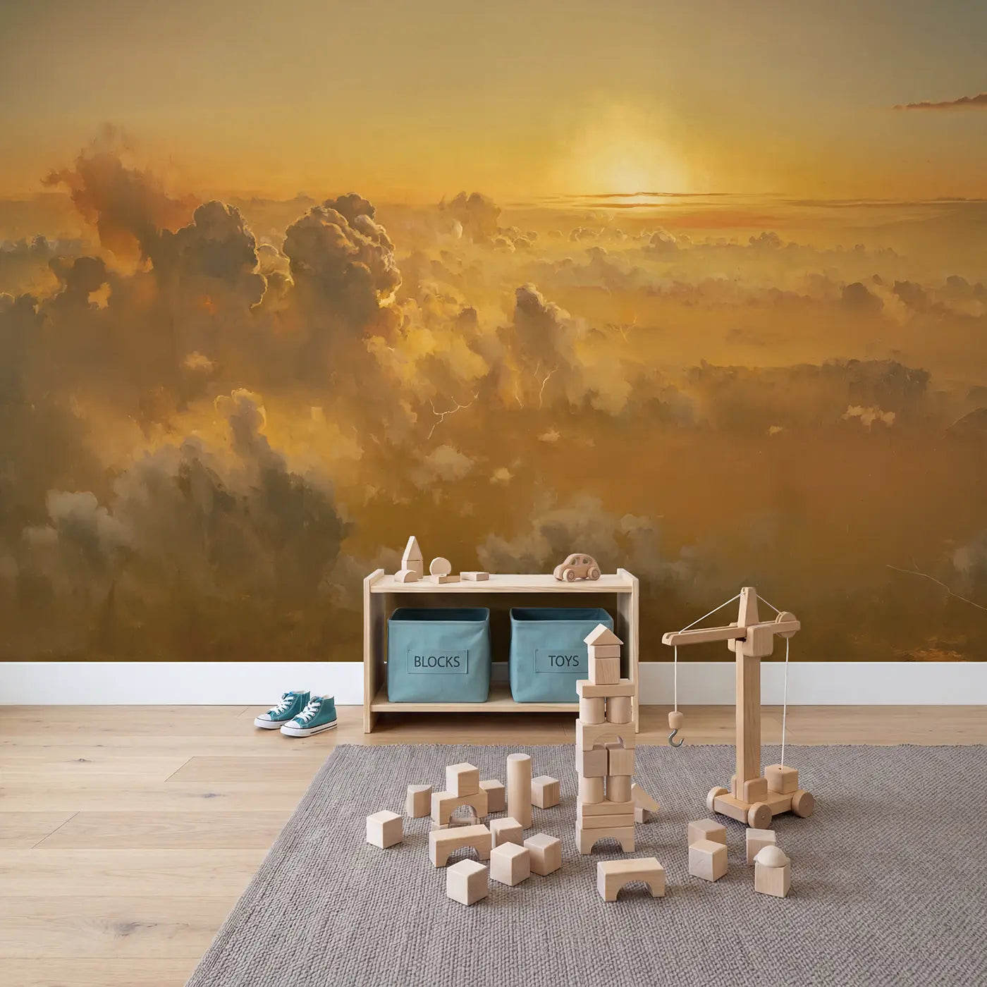 Venus Cloud Top Sunset Wallpaper Mural in playroom setting by Whimsy Tots