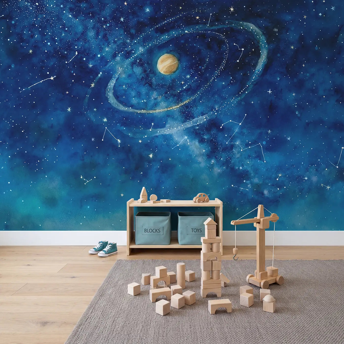 Starfield Planet Path Wallpaper Mural in playroom setting by Whimsy Tots