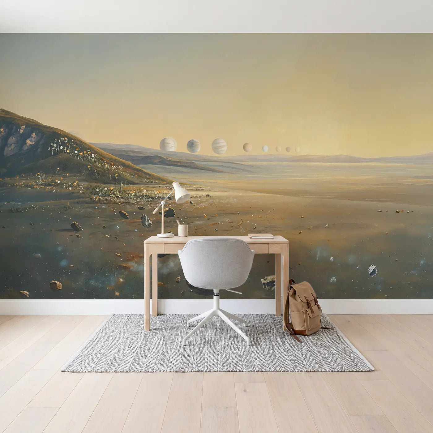 Planetary Alignment Dawn Sky Wallpaper Mural in playroom setting by Whimsy Tots