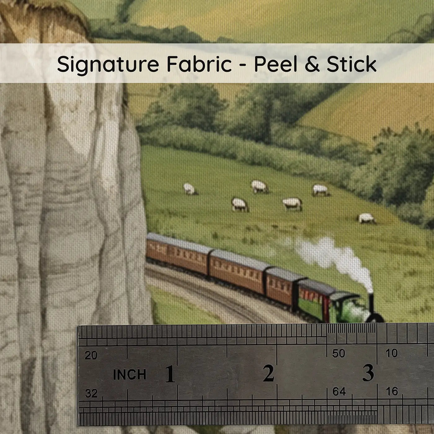 Fabric texture close-up of Chalk Downland Railway Cutting Wallpaper Mural by Whimsy Tots
