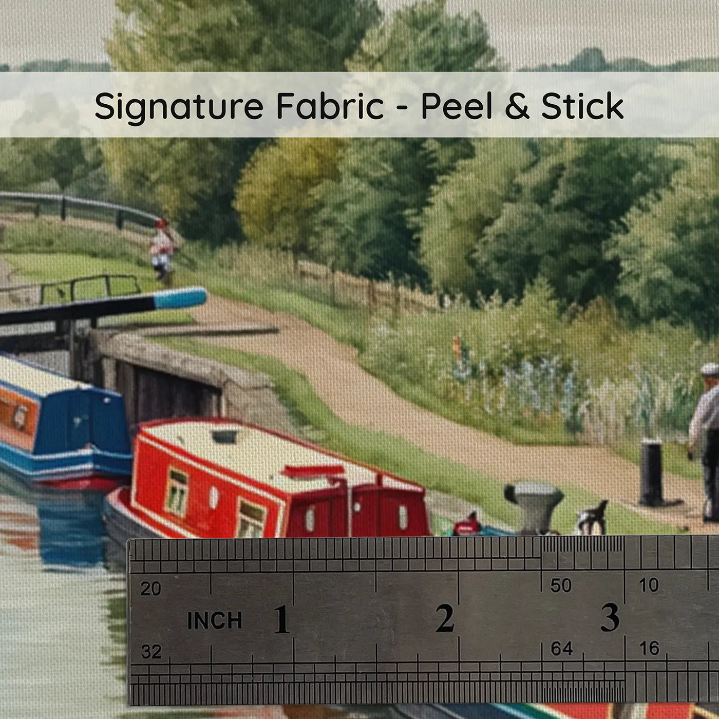 Fabric texture close-up of Working Canal Boats Wallpaper Mural by Whimsy Tots