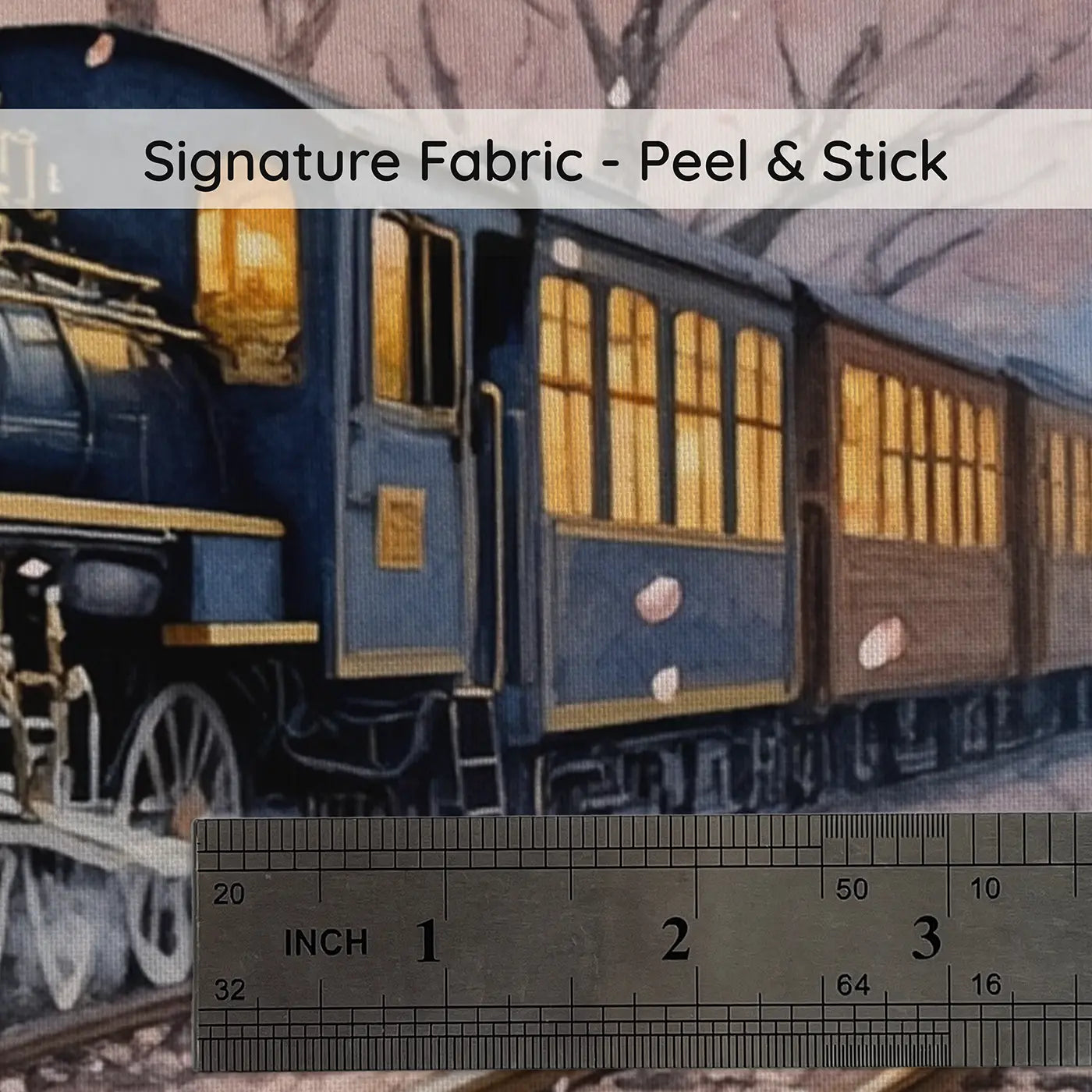Fabric texture close-up of Cherry Blossom Railway Night Wallpaper Mural by Whimsy Tots