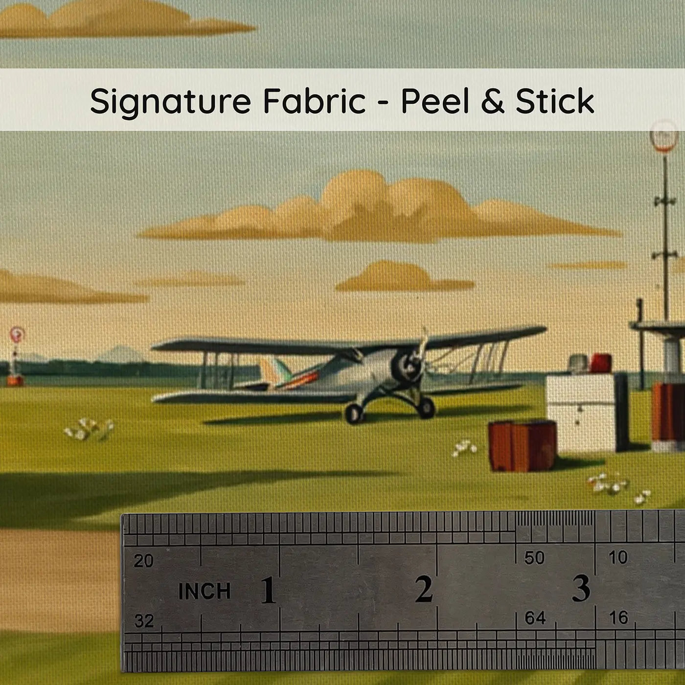 Fabric texture close-up of Vintage Airfield Panorama Wallpaper Mural by Whimsy Tots