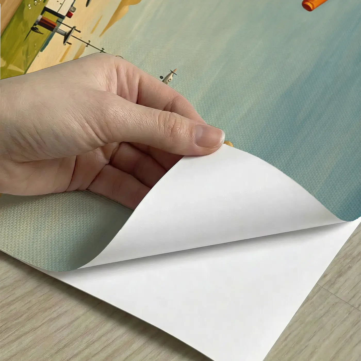 Peel-and-stick detail of Vintage Airfield Panorama Wallpaper Mural by Whimsy Tots