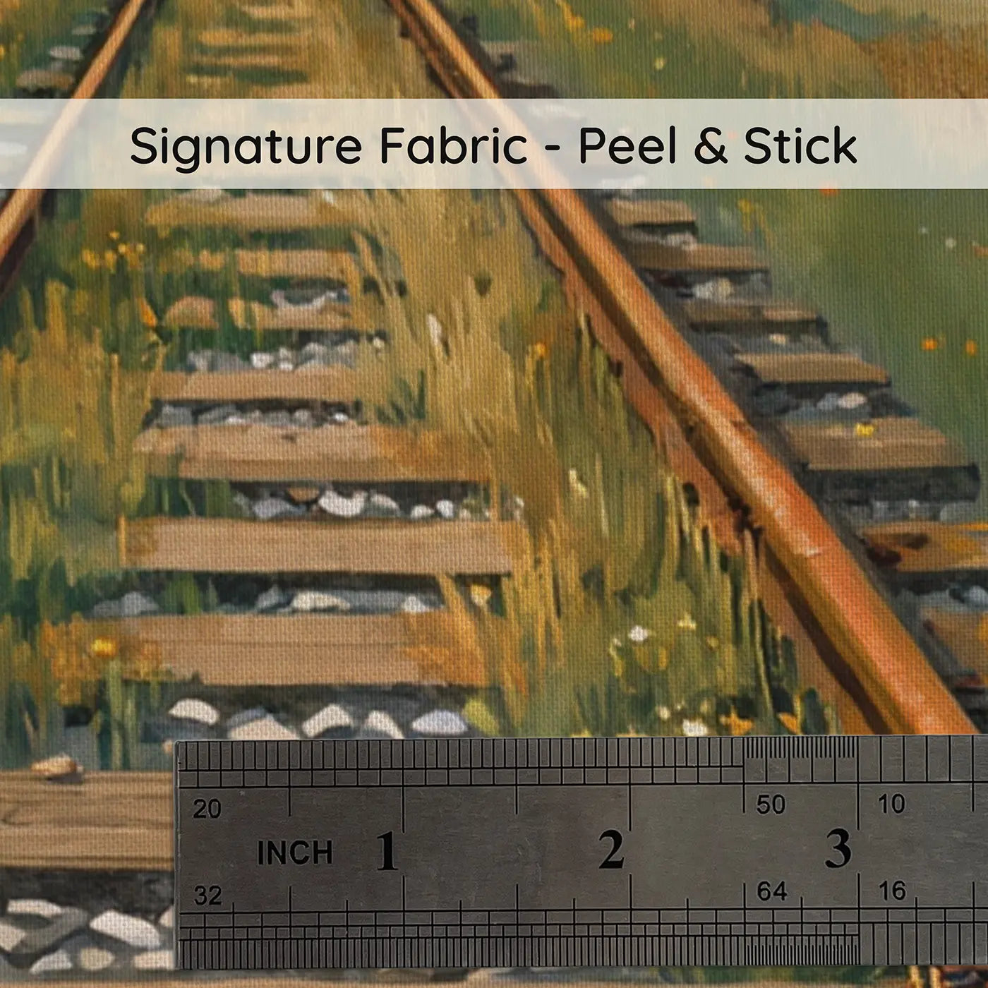 Fabric texture close-up of Railway Track Misty Horizon Wallpaper Mural by Whimsy Tots