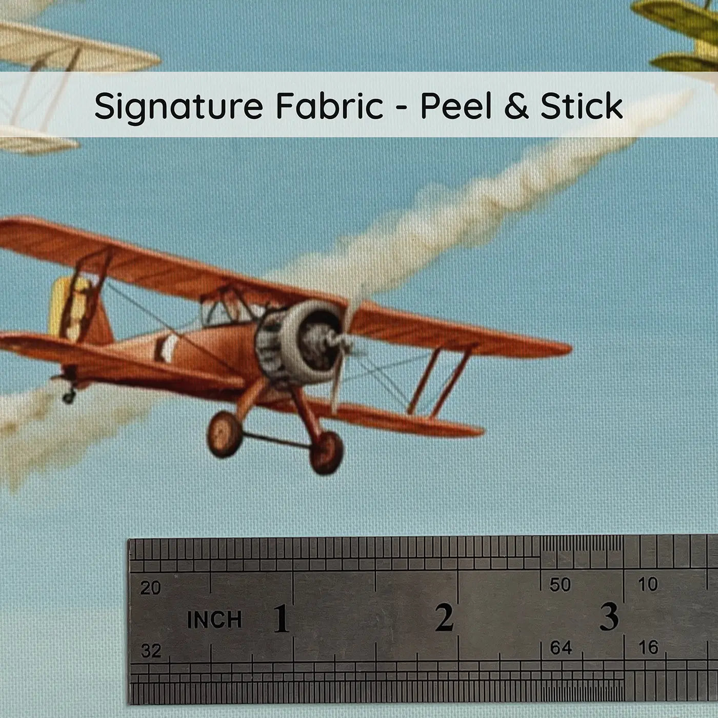 Fabric texture close-up of Vintage Plane Formation Sky Wallpaper Mural by Whimsy Tots