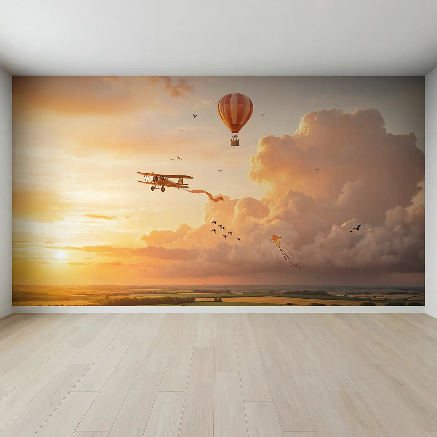 Full view of Three Ways to Fly Wallpaper Mural by Whimsy Tots