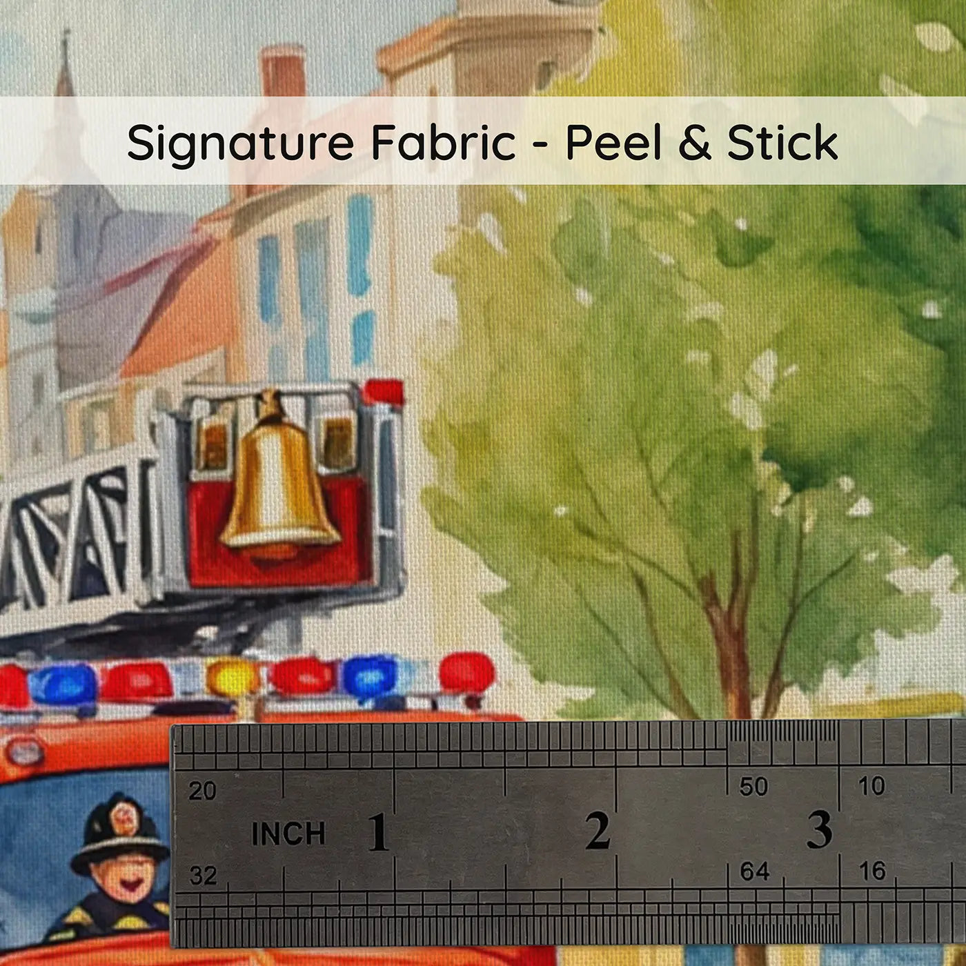 Fabric texture close-up of Town Fire Engine Parade Wallpaper Mural by Whimsy Tots