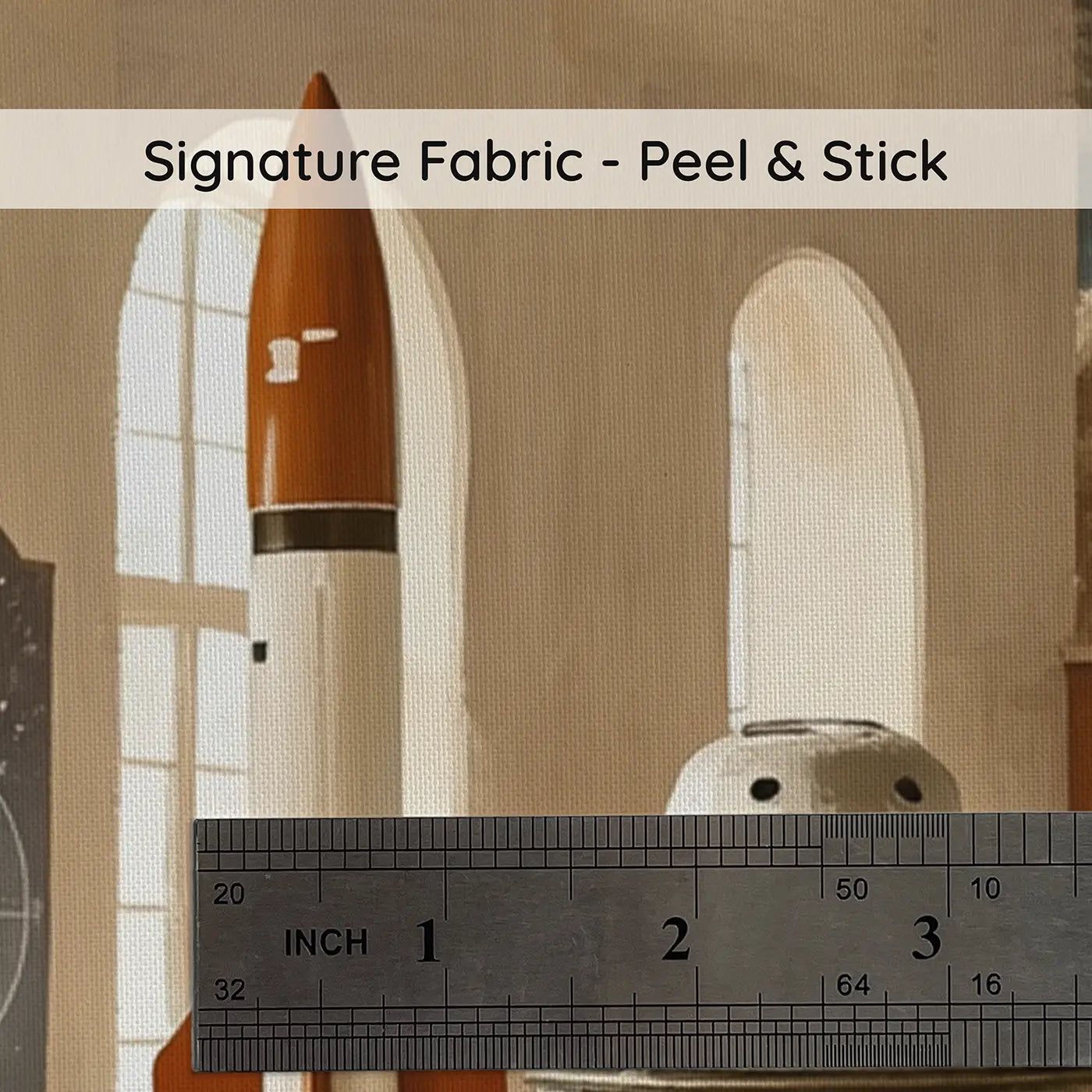 Fabric texture close-up of Space Museum Rockets Wallpaper Mural by Whimsy Tots