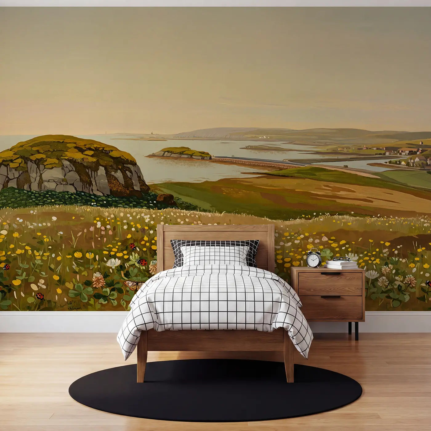 Modern illustration island causeway road wallpaper mural for kids room by Whimsy Tots