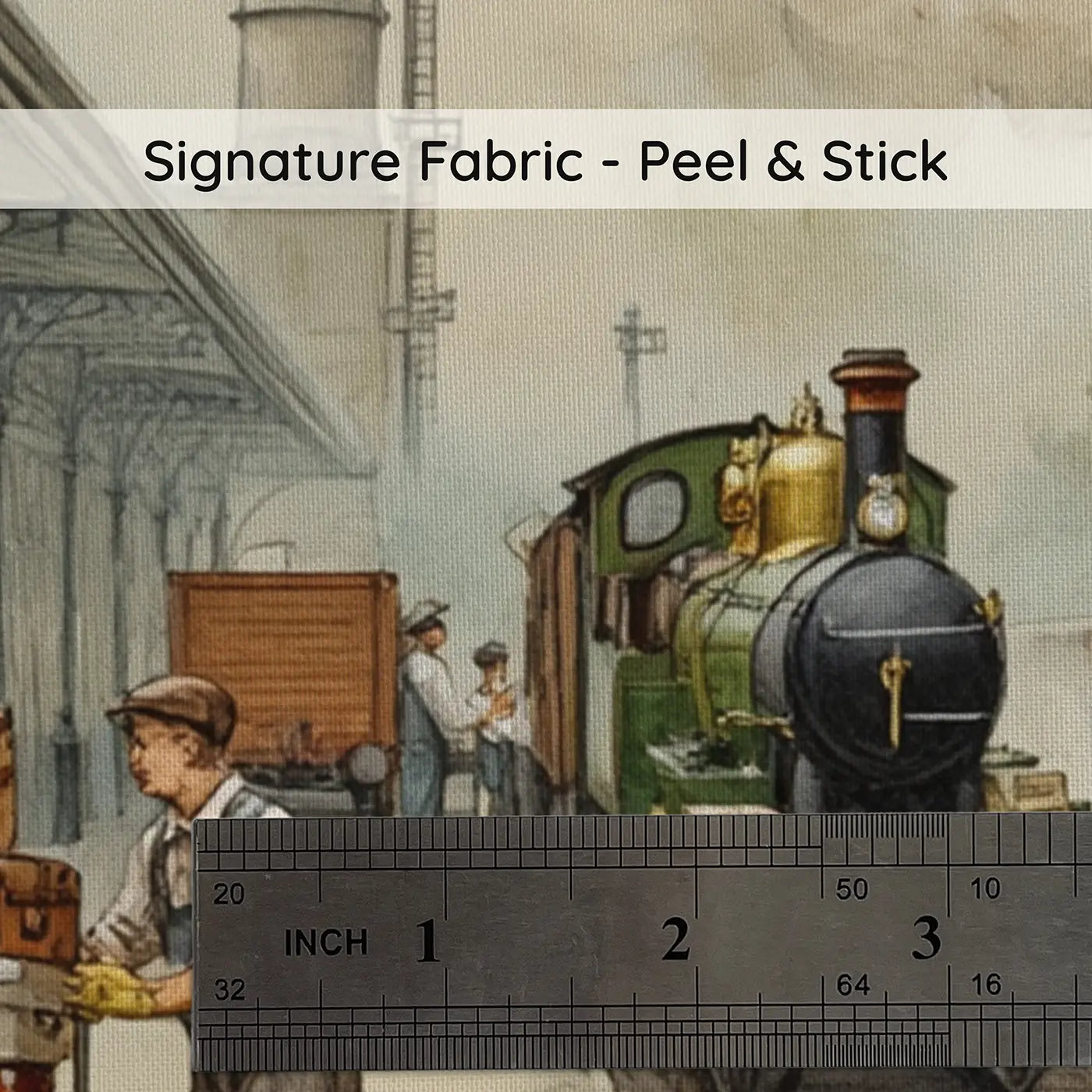 Fabric texture close-up of Train Station Cargo Loading Wallpaper Mural by Whimsy Tots