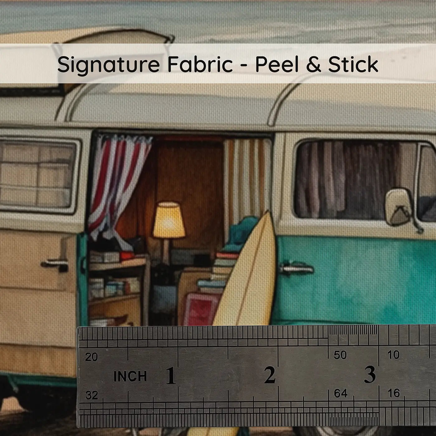 Fabric texture close-up of Beach Camper Van Wallpaper Mural by Whimsy Tots