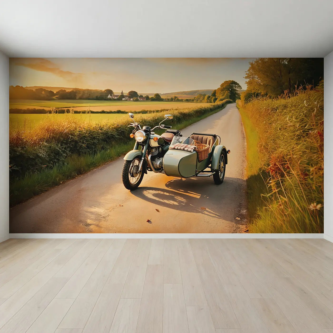 Full view of Vintage Motorcycle Country Road Wallpaper Mural by Whimsy Tots