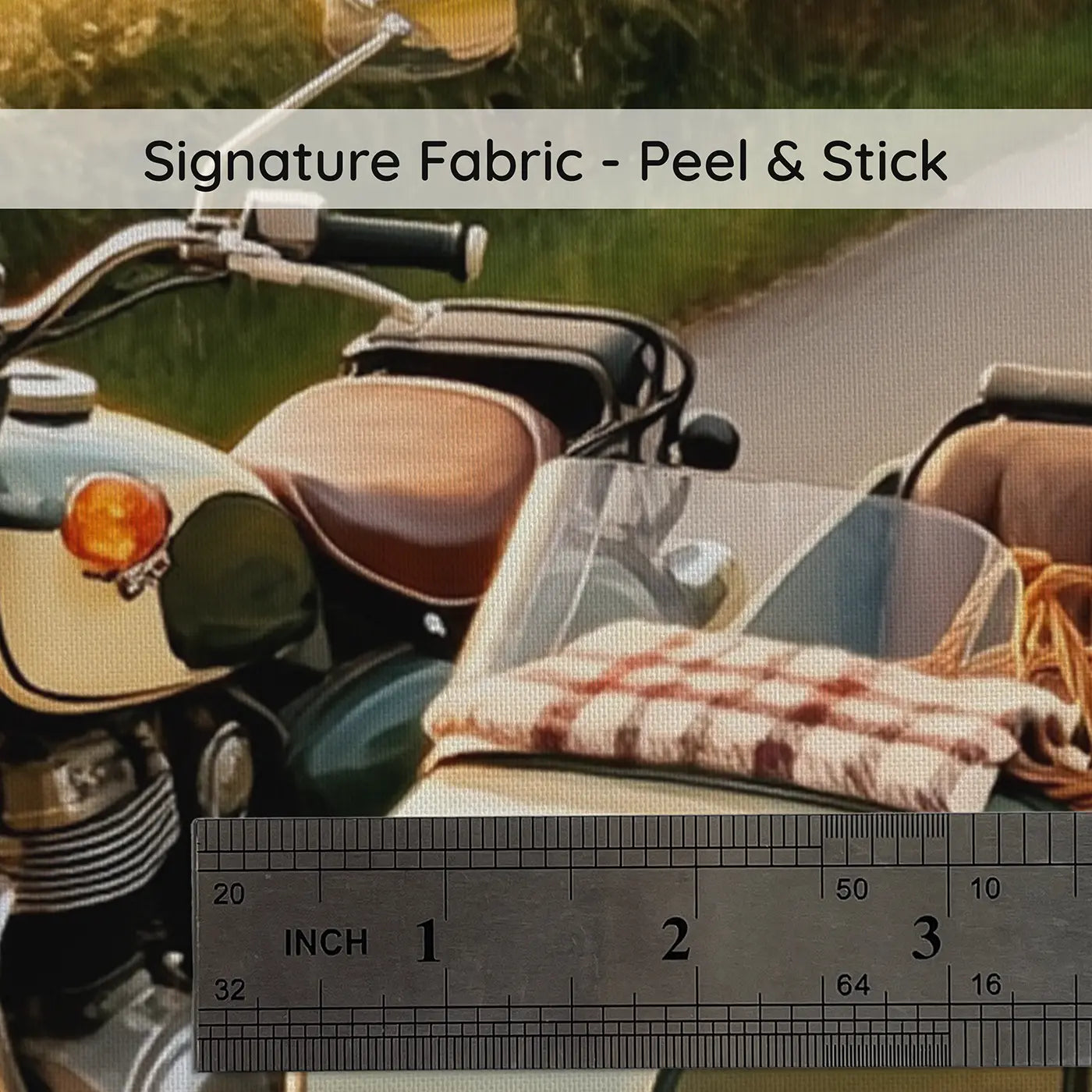 Fabric texture close-up of Vintage Motorcycle Country Road Wallpaper Mural by Whimsy Tots