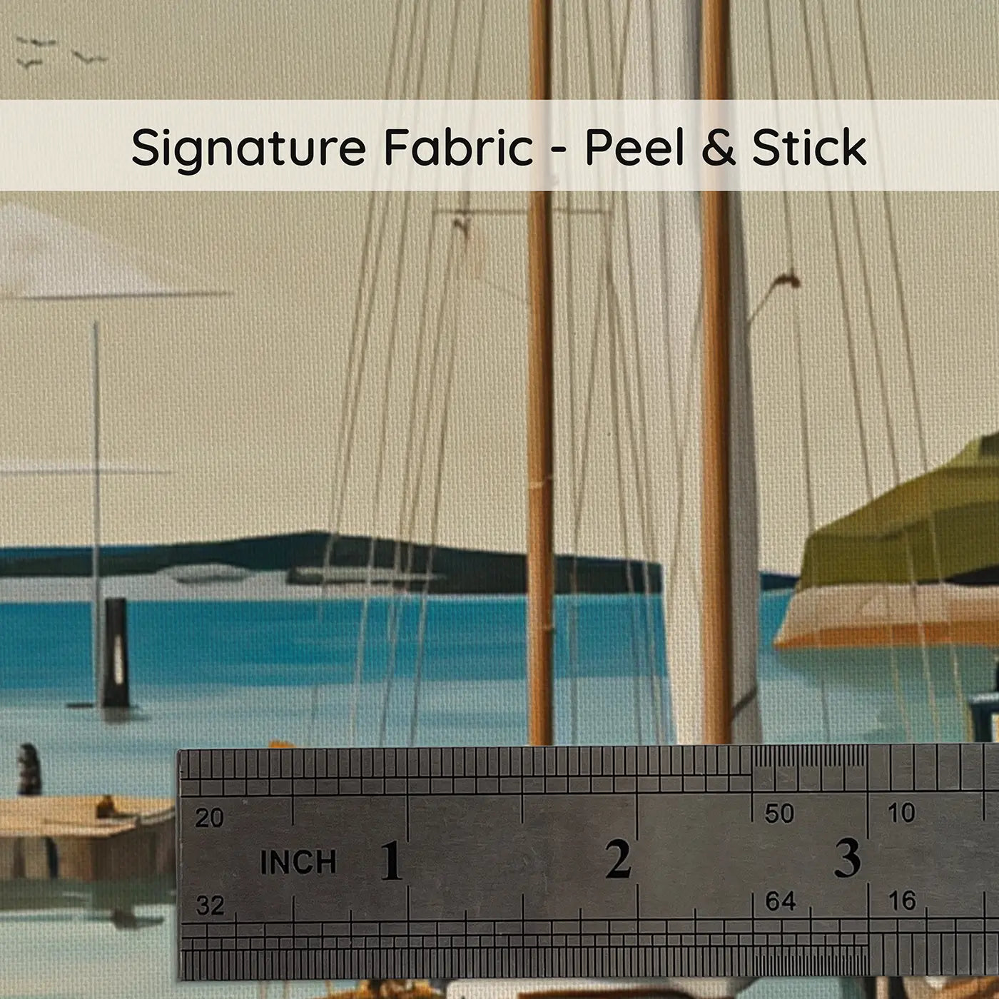 Fabric texture close-up of Harbor Sailboat and Seaplane Wallpaper Mural by Whimsy Tots