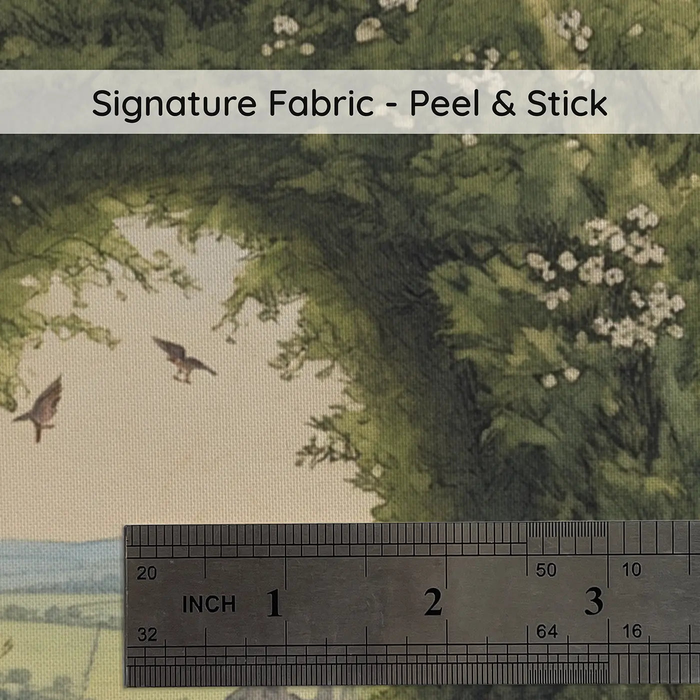 Fabric texture close-up of Hedgerow Tunnel Lane Wallpaper Mural by Whimsy Tots