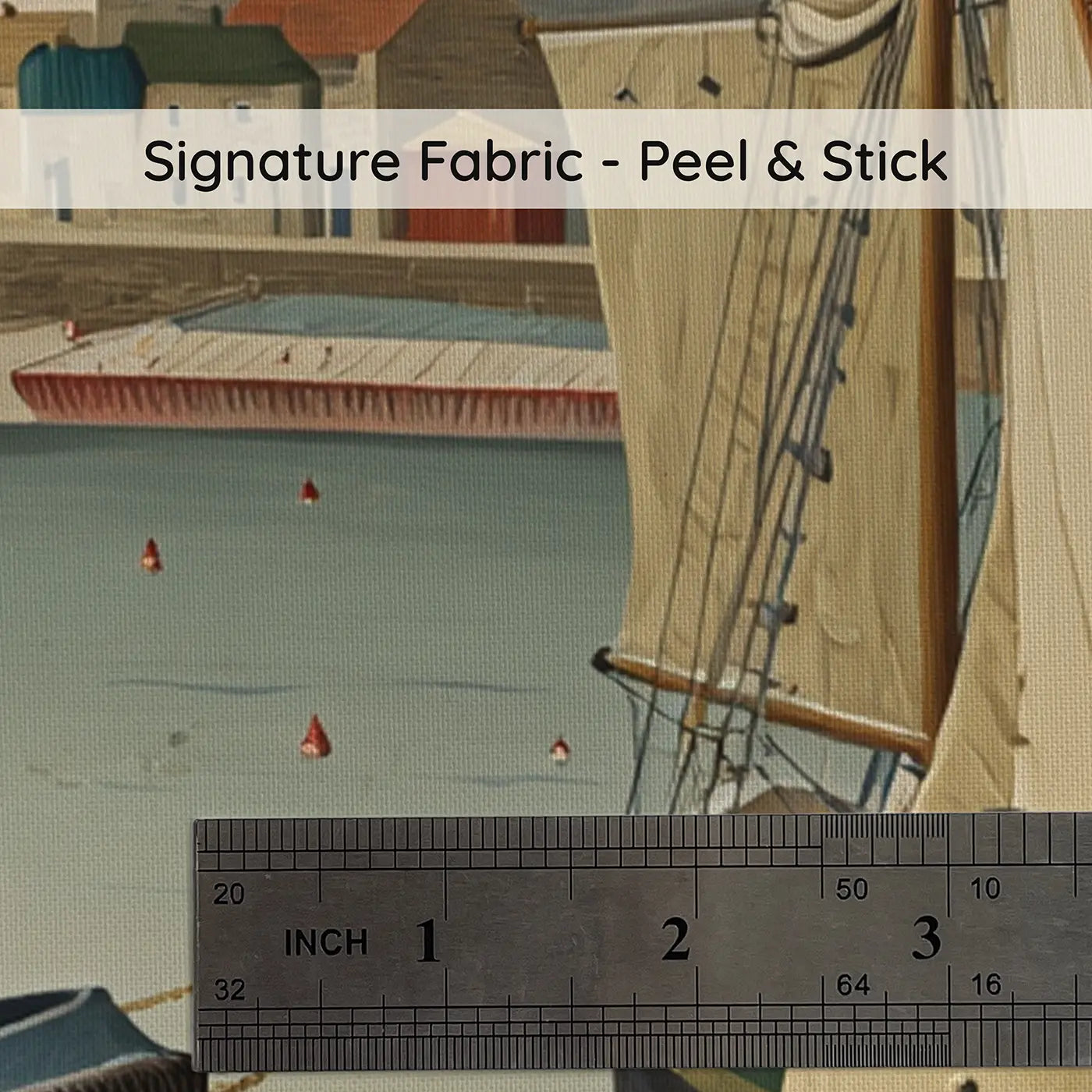 Fabric texture close-up of Harbor Tugboat Tall Ship Wallpaper Mural by Whimsy Tots