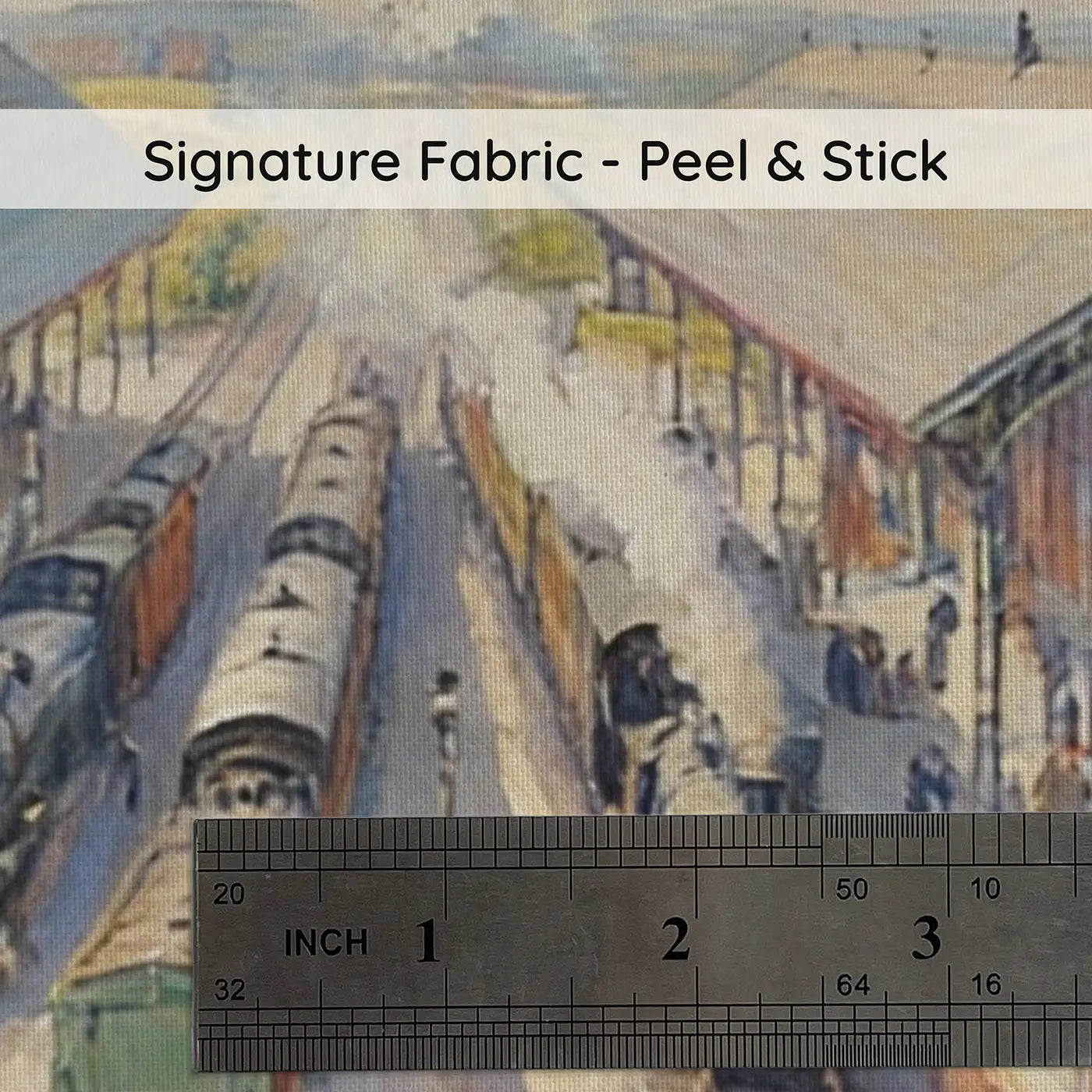 Fabric texture close-up of Railway Junction Depot Morning Wallpaper Mural by Whimsy Tots