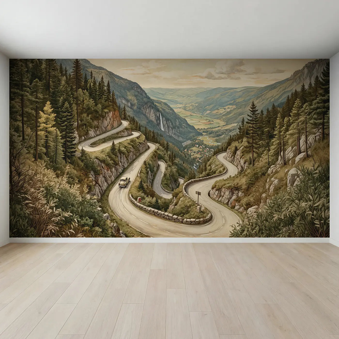 Full view of Mountain Hairpin Road Wallpaper Mural by Whimsy Tots
