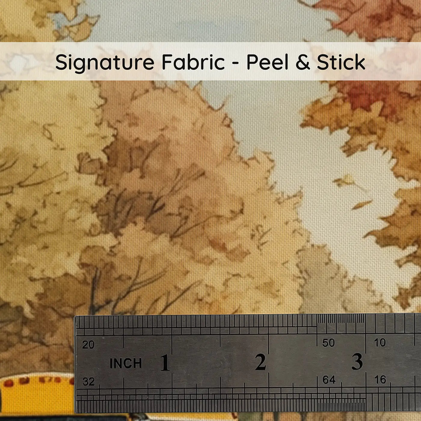 Fabric texture close-up of Autumn School Bus Road Wallpaper Mural by Whimsy Tots