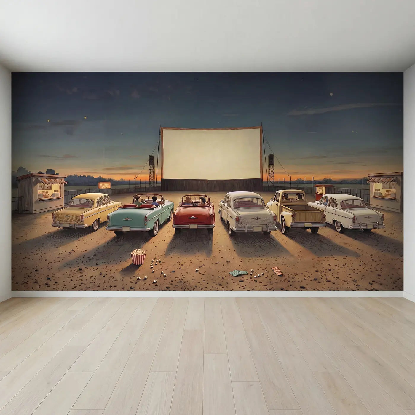 Full view of Drive-In Movie Night Wallpaper Mural by Whimsy Tots