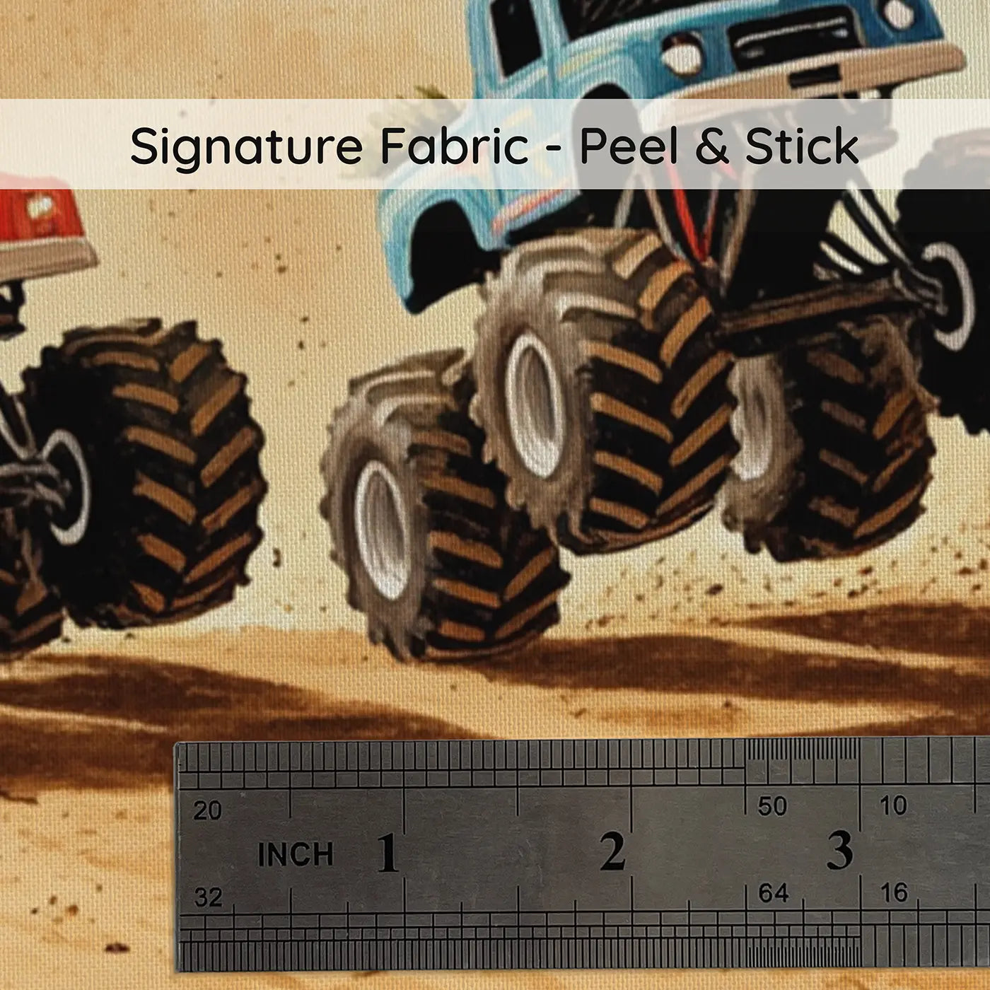 Fabric texture close-up of Monster Truck Show Wallpaper Mural by Whimsy Tots