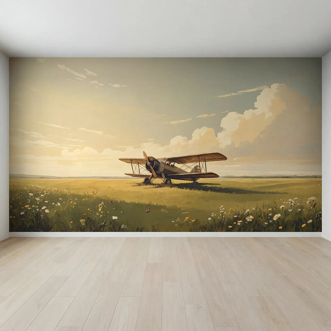 Full view of Vintage Biplane Goggles Wing Wallpaper Mural by Whimsy Tots