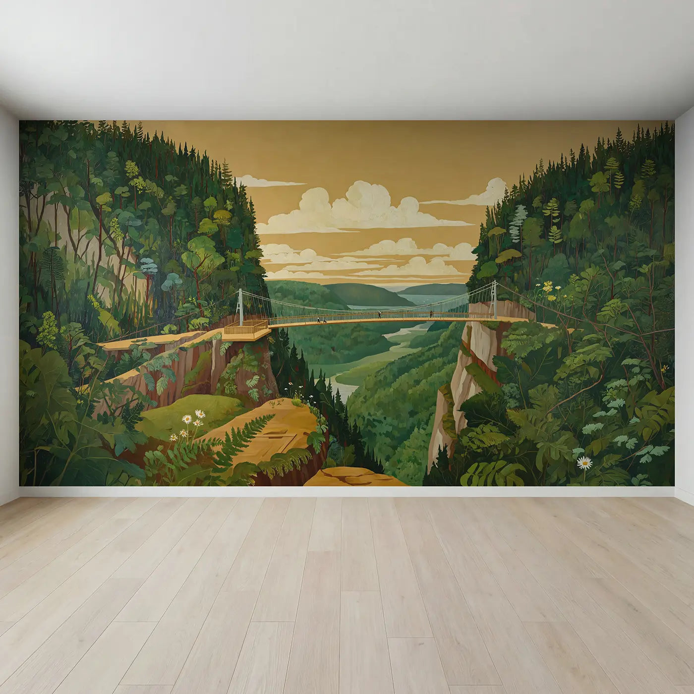 Full view of Gorge Suspension Bridge Wallpaper Mural by Whimsy Tots