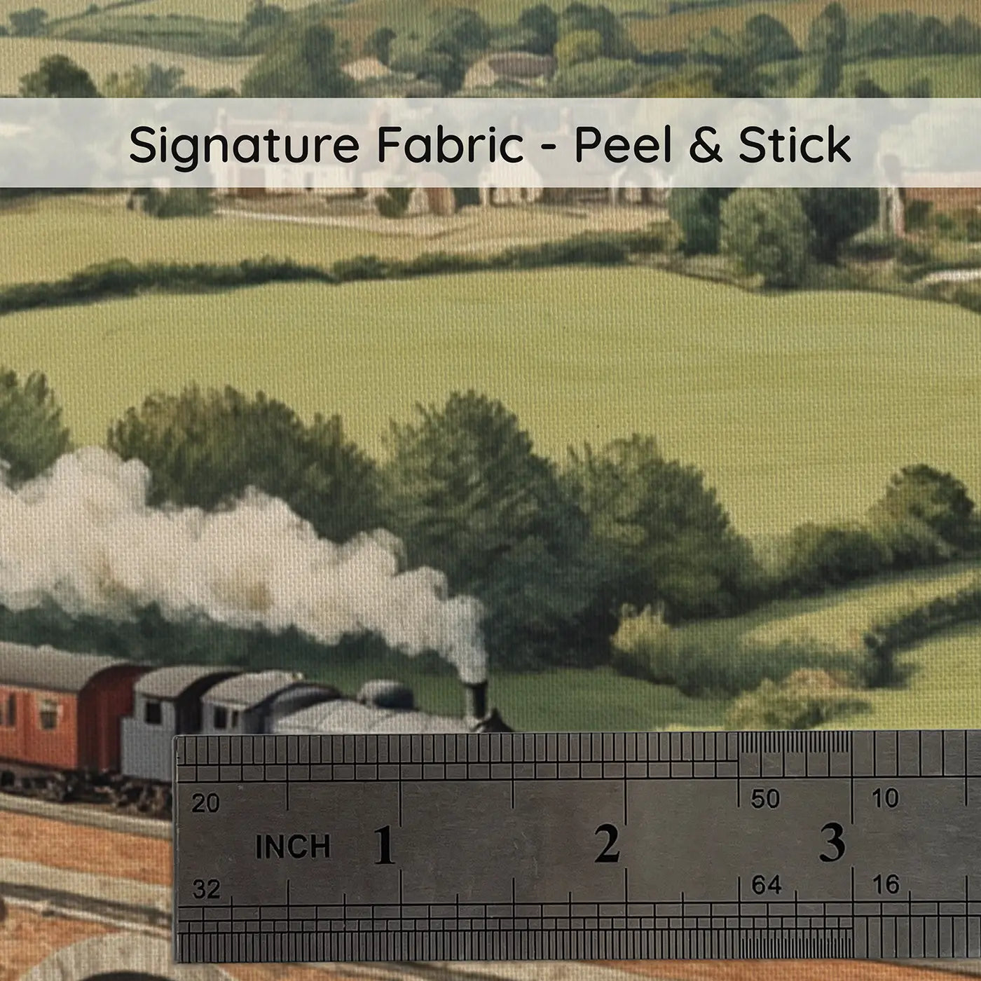 Fabric texture close-up of Railway Viaduct Valley Crossing Wallpaper Mural by Whimsy Tots