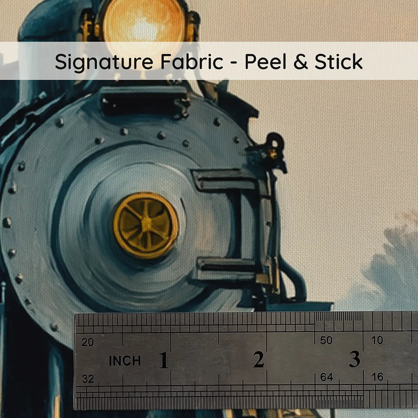 Fabric texture close-up of Steam Engine Morning Yard Wallpaper Mural by Whimsy Tots