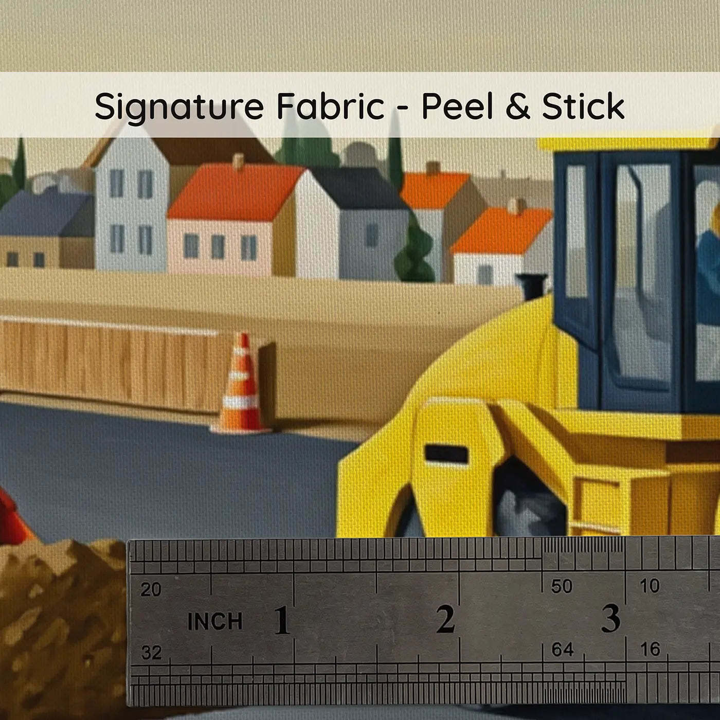 Fabric texture close-up of Construction Morning Work Wallpaper Mural by Whimsy Tots