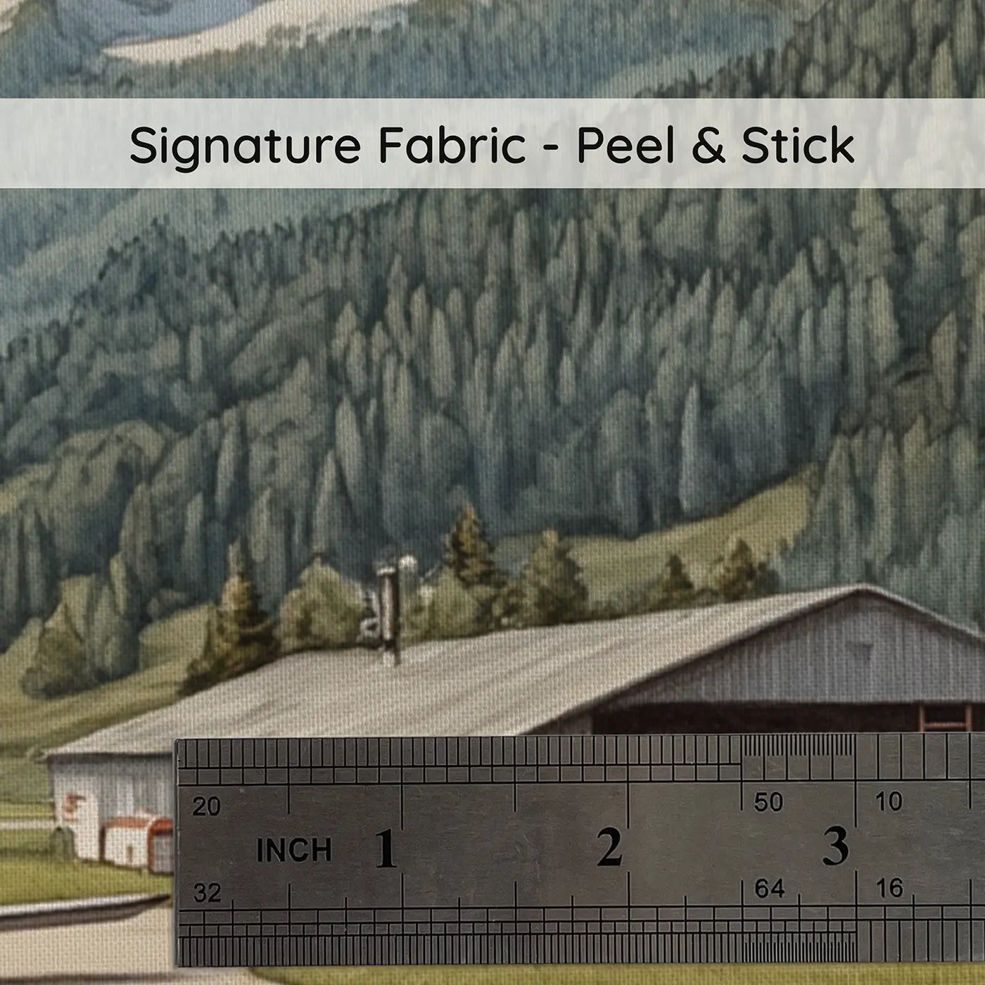 Fabric texture close-up of Mountain Airfield Morning Wallpaper Mural by Whimsy Tots